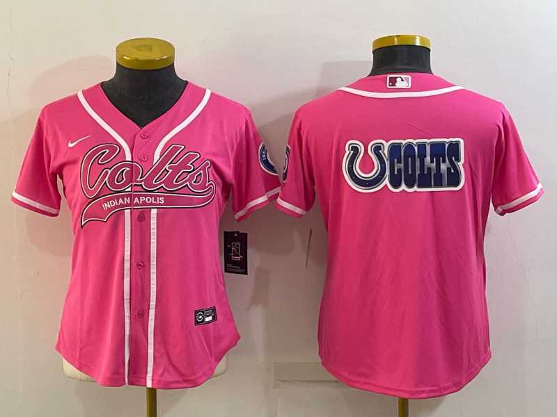 Women%27s Indianapolis Colts Team Big Logo Pink With Patch Cool Base Stitched Baseball Jersey->women nfl jersey->Women Jersey